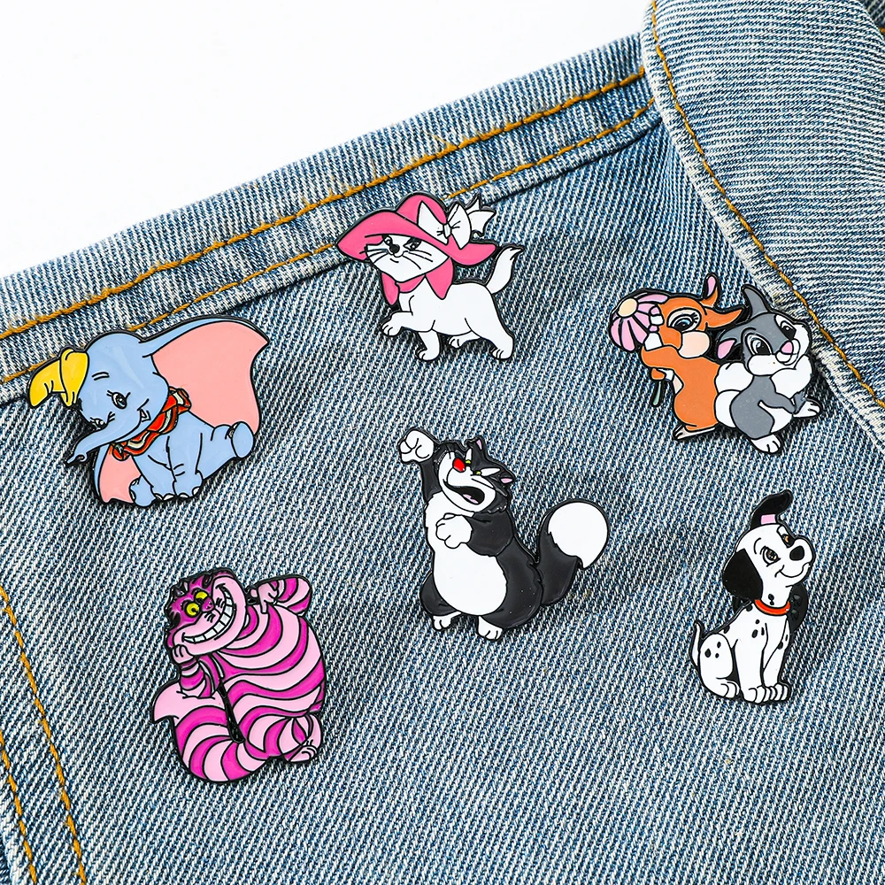 6 Pcs Anime Cartoon Brooch Creative Elephant Cat Rabbit Enamel Pin Metal Badge Jewelry Clothing Backpack Accessories Gift