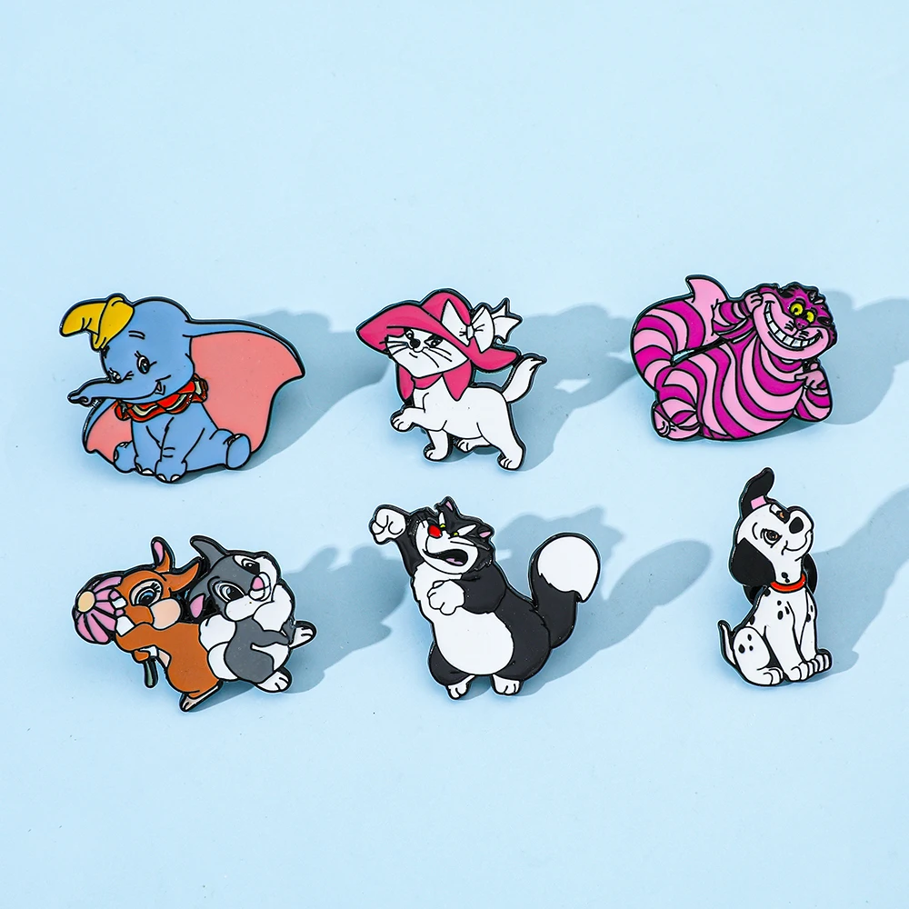 6 Pcs Anime Cartoon Brooch Creative Elephant Cat Rabbit Enamel Pin Metal Badge Jewelry Clothing Backpack Accessories Gift