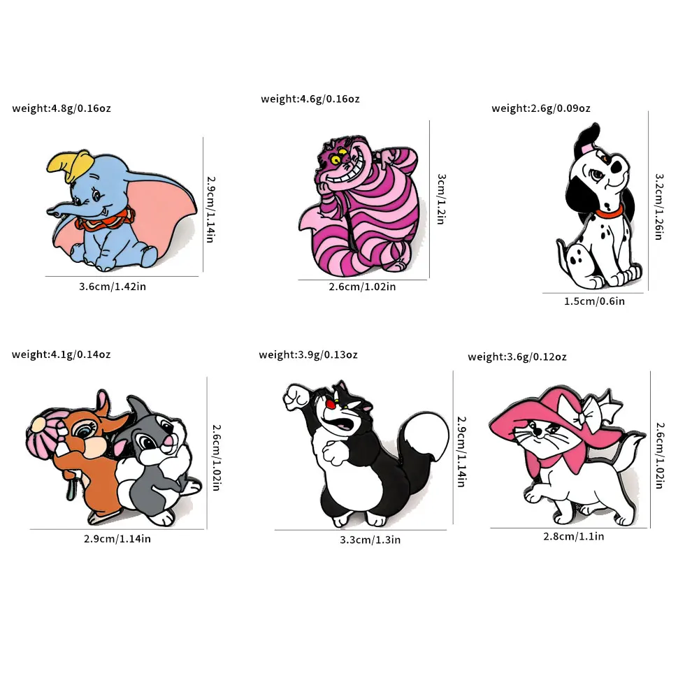 6 Pcs Anime Cartoon Brooch Creative Elephant Cat Rabbit Enamel Pin Metal Badge Jewelry Clothing Backpack Accessories Gift