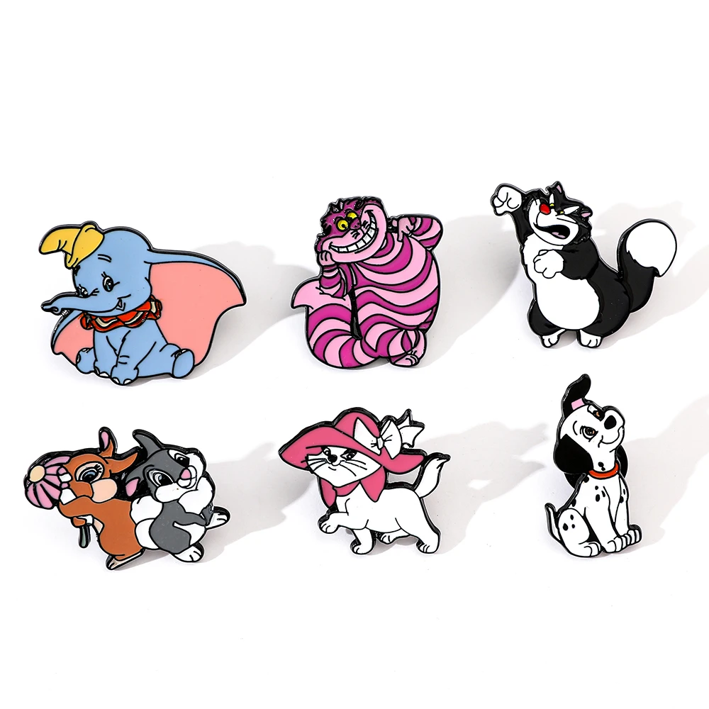 6 Pcs Anime Cartoon Brooch Creative Elephant Cat Rabbit Enamel Pin Metal Badge Jewelry Clothing Backpack Accessories Gift