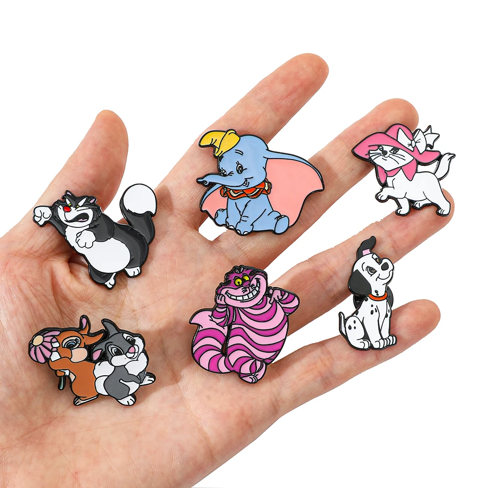 6 Pcs Anime Cartoon Brooch Creative Elephant Cat Rabbit Enamel Pin Metal Badge Jewelry Clothing Backpack Accessories Gift