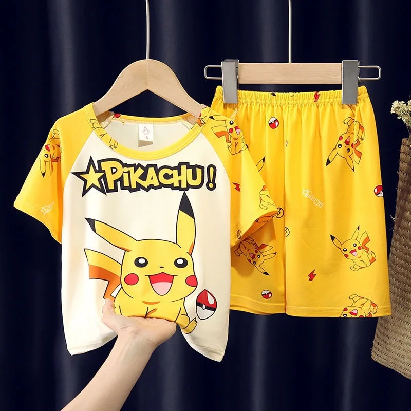 Animal Cartoon Boys Summer Pikachu Pajamas Sets Kids Summer Tops + Shorts Cartoon Sleepwear Pyjamas Toddler Kids Clothes Suits