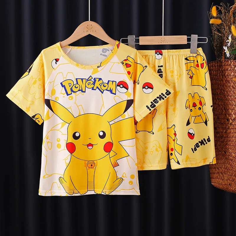 Animal Cartoon Boys Summer Pikachu Pajamas Sets Kids Summer Tops + Shorts Cartoon Sleepwear Pyjamas Toddler Kids Clothes Suits