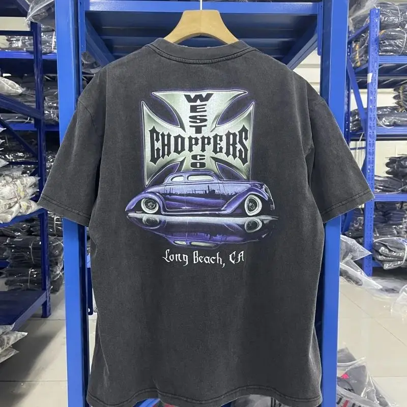Retro Biker Style Y2k Vintage West Coast Choppers Printed Washing T-Shirt Women Cotton Breathable Loose Fit Casual Streetwear