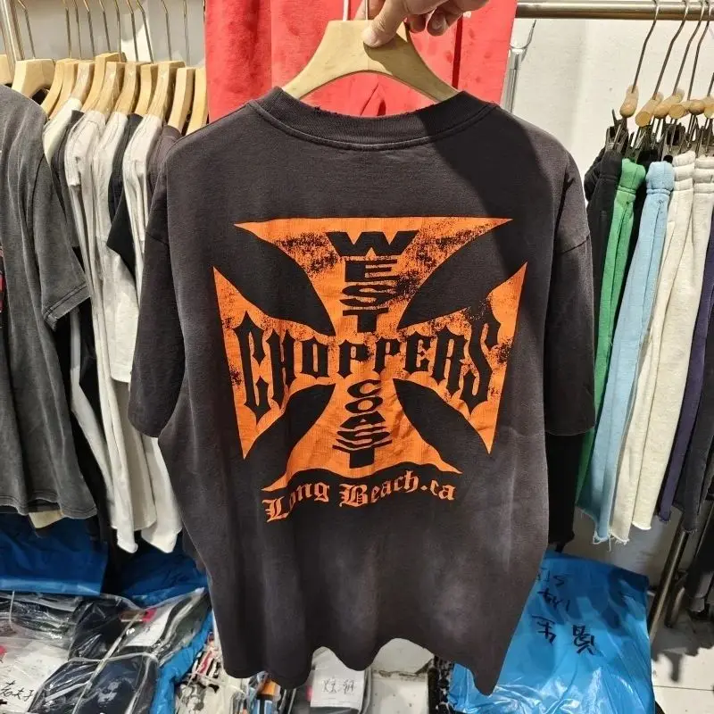 Retro Biker Style Y2k Vintage West Coast Choppers Printed Washing T-Shirt Women Cotton Breathable Loose Fit Casual Streetwear