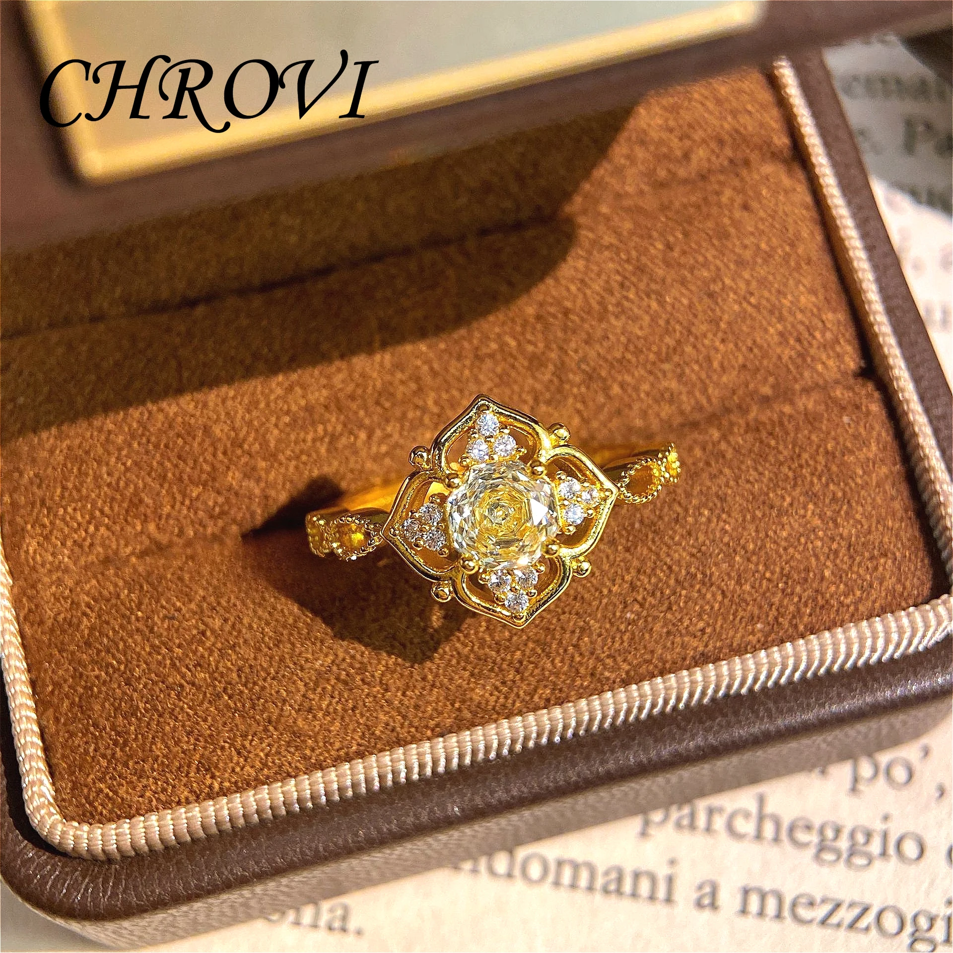 Minimalist 925 Sterling Silver Octagonal Millennium Rose Petal Ring, Light Luxury Gemstone Open Women's Ring, Diamond Ring
