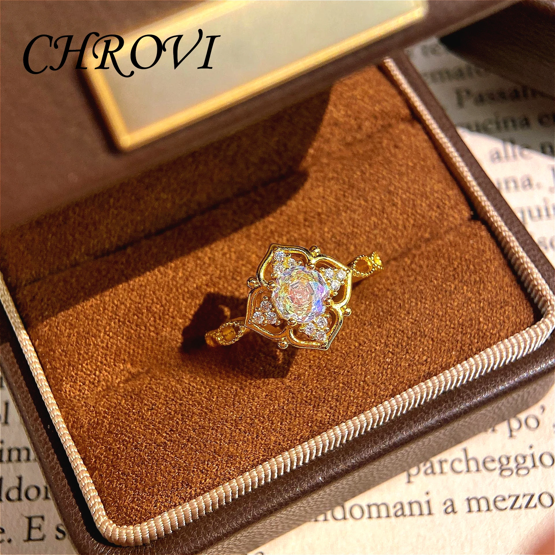 Minimalist 925 Sterling Silver Octagonal Millennium Rose Petal Ring, Light Luxury Gemstone Open Women's Ring, Diamond Ring