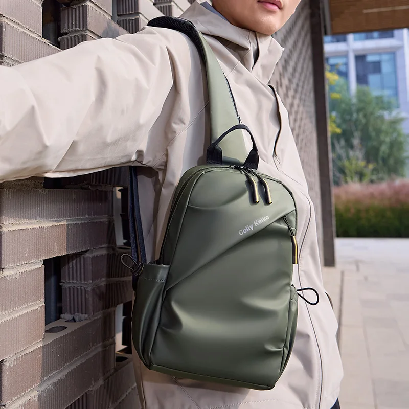 Men's Minimalist Chest Bag PU Film Waterproof Shoulder Bag New Fashionable and Casual Travel Portable Commuting Crossbody Bag