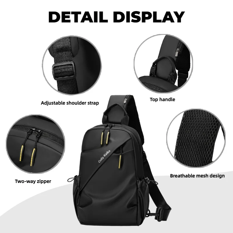 Men's Minimalist Chest Bag PU Film Waterproof Shoulder Bag New Fashionable and Casual Travel Portable Commuting Crossbody Bag