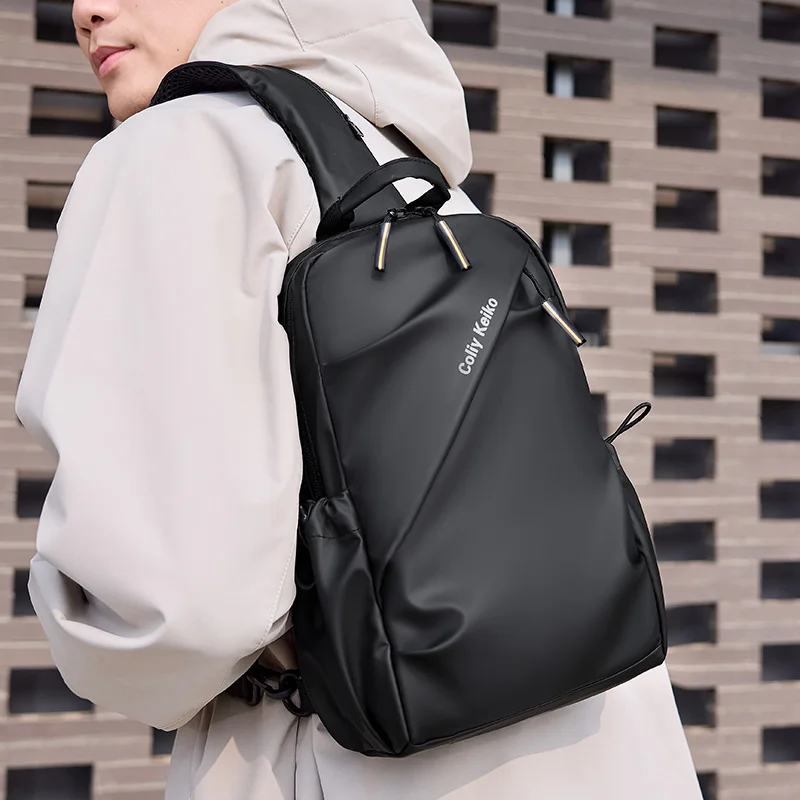 Men's Minimalist Chest Bag PU Film Waterproof Shoulder Bag New Fashionable and Casual Travel Portable Commuting Crossbody Bag