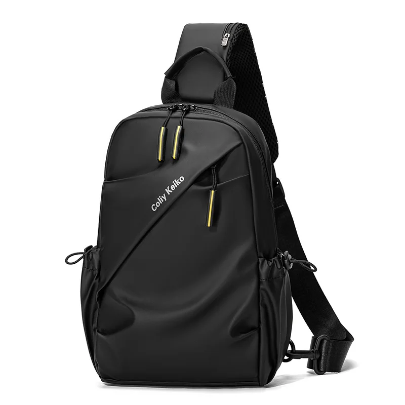 Men's Minimalist Chest Bag PU Film Waterproof Shoulder Bag New Fashionable and Casual Travel Portable Commuting Crossbody Bag