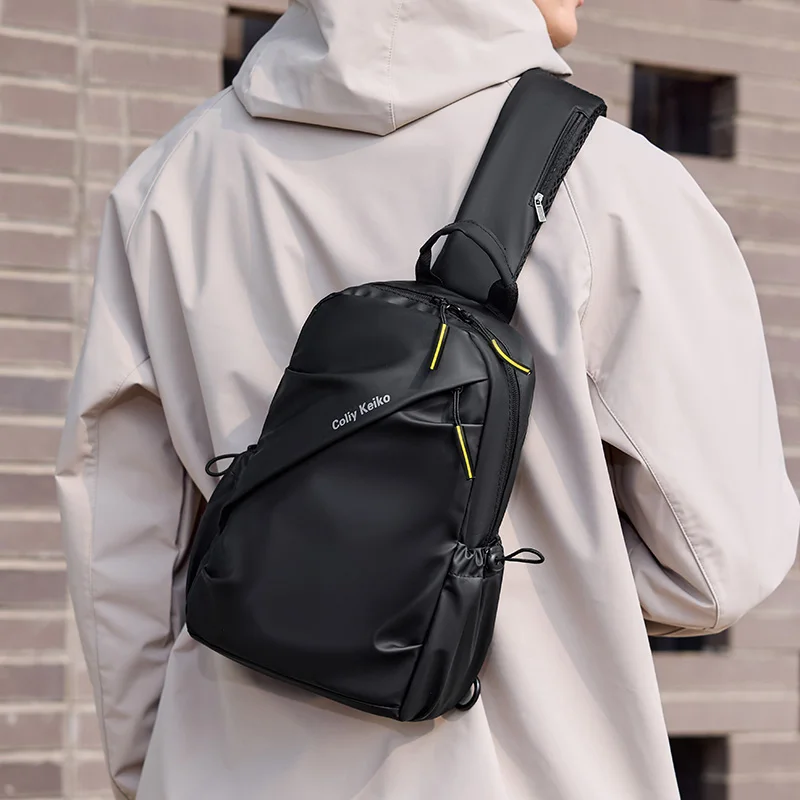 Men's Minimalist Chest Bag PU Film Waterproof Shoulder Bag New Fashionable and Casual Travel Portable Commuting Crossbody Bag