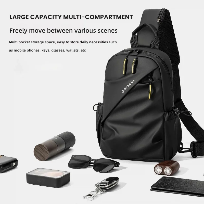 Men's Minimalist Chest Bag PU Film Waterproof Shoulder Bag New Fashionable and Casual Travel Portable Commuting Crossbody Bag