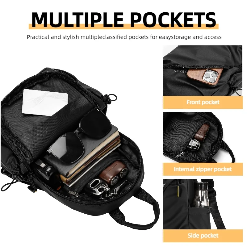 Men's Minimalist Chest Bag PU Film Waterproof Shoulder Bag New Fashionable and Casual Travel Portable Commuting Crossbody Bag
