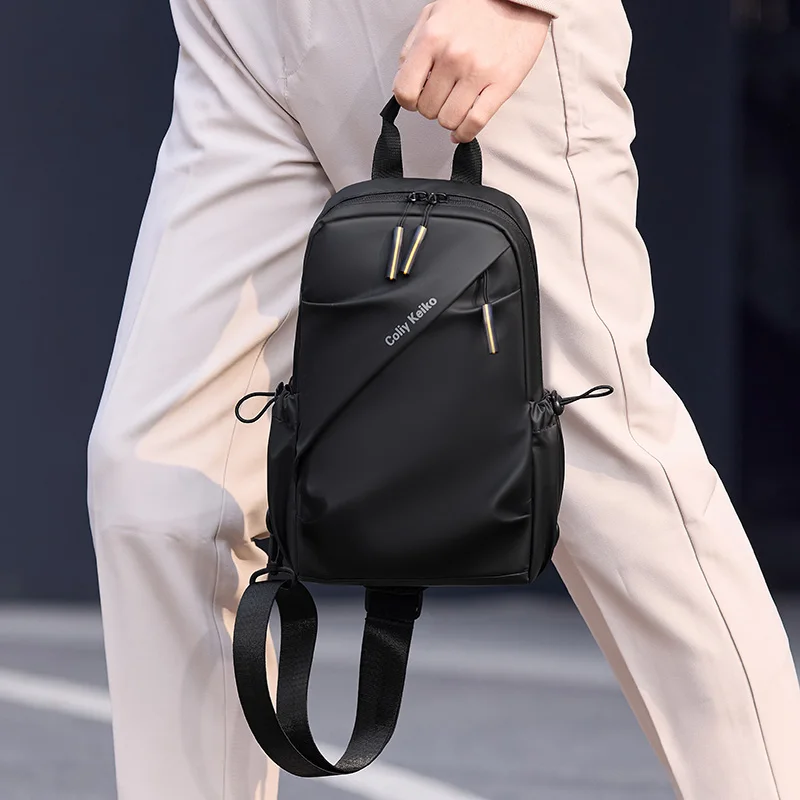 Men's Minimalist Chest Bag PU Film Waterproof Shoulder Bag New Fashionable and Casual Travel Portable Commuting Crossbody Bag