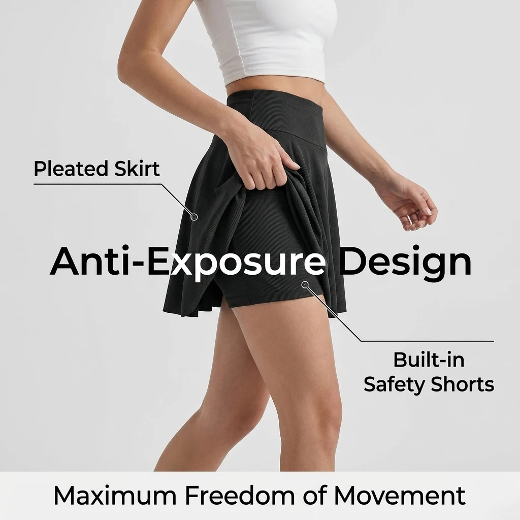 Girls High Waist Ribbed Skort, Built-in Shorts with Side Pocket for Tennis Outdoor Play Daily Casual Wear Kids Quick Drying