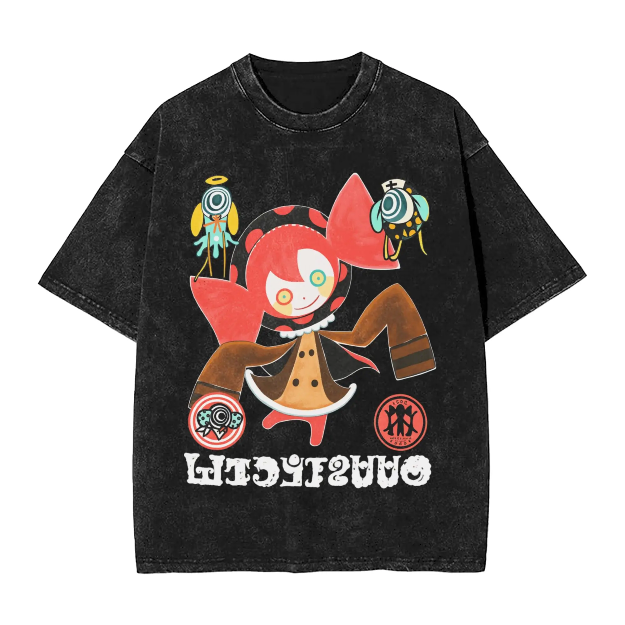 Mahou Shoujo Magi Madoka Magica Men's T Shirts Washed Novelty Tees Short Sleeve Round Collar T-Shirts Cotton Unique Clothing