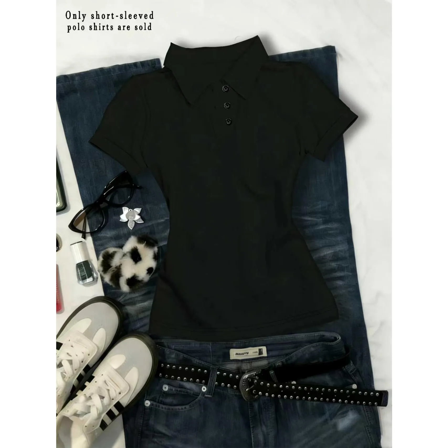 Y2K White Waisted Polo Shirt Summer New Slim Fit Tees