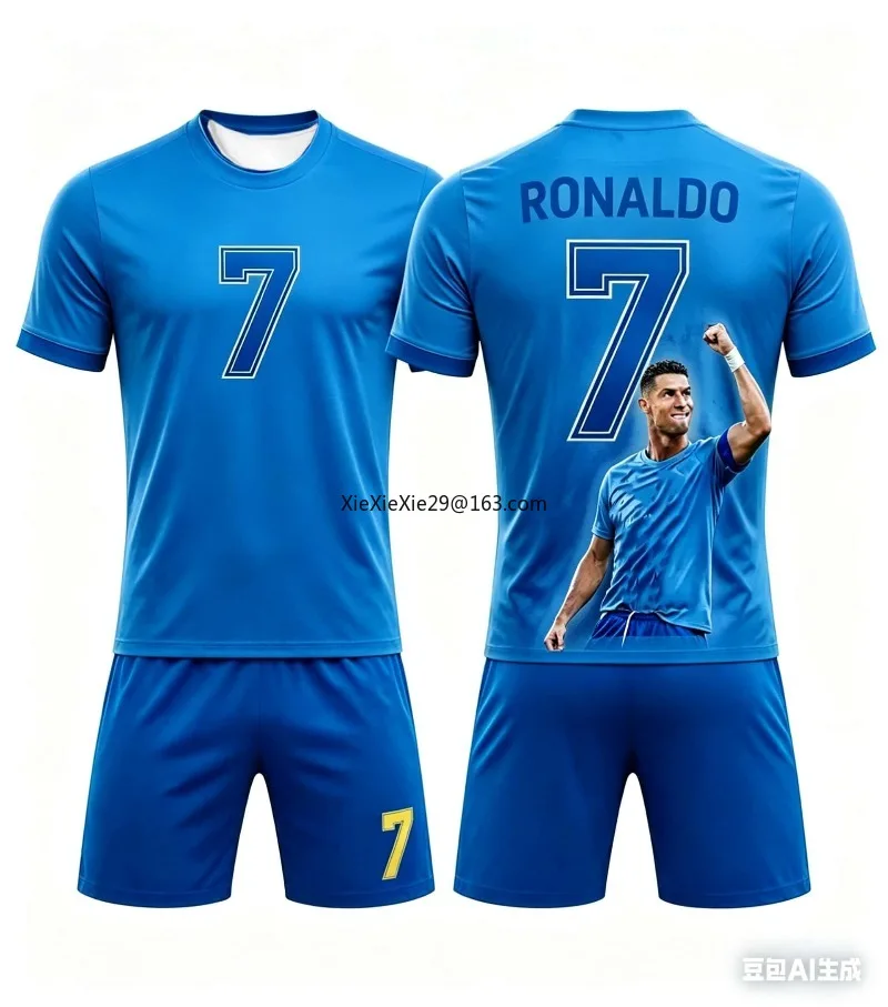 Hot Selling Fashion Summer AI # Ronaldo #7 Adult Football Short Sleeved T-shirt+shorts Children's Adult Parent-child Outfit Set
