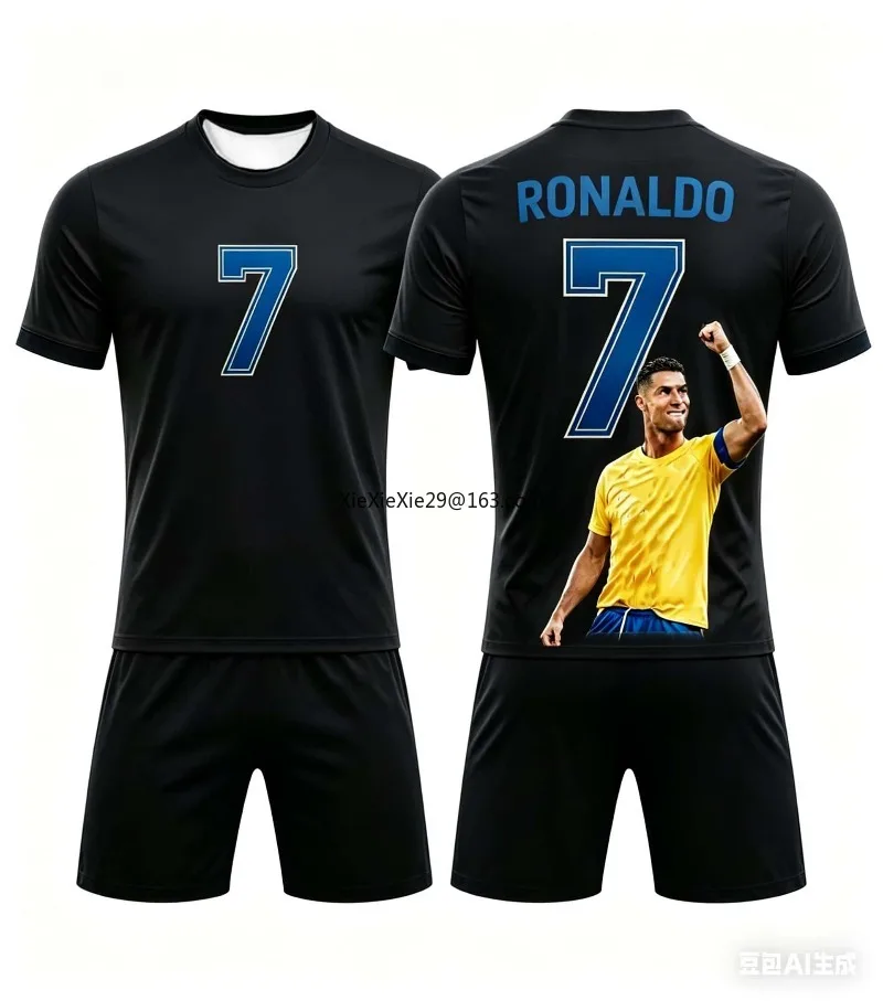 Hot Selling Fashion Summer AI # Ronaldo #7 Adult Football Short Sleeved T-shirt+shorts Children's Adult Parent-child Outfit Set