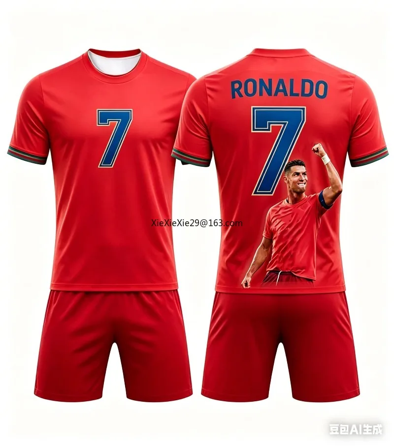 Hot Selling Fashion Summer AI # Ronaldo #7 Adult Football Short Sleeved T-shirt+shorts Children's Adult Parent-child Outfit Set