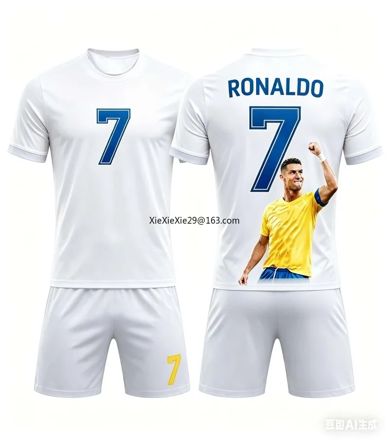 Hot Selling Fashion Summer AI # Ronaldo #7 Adult Football Short Sleeved T-shirt+shorts Children's Adult Parent-child Outfit Set