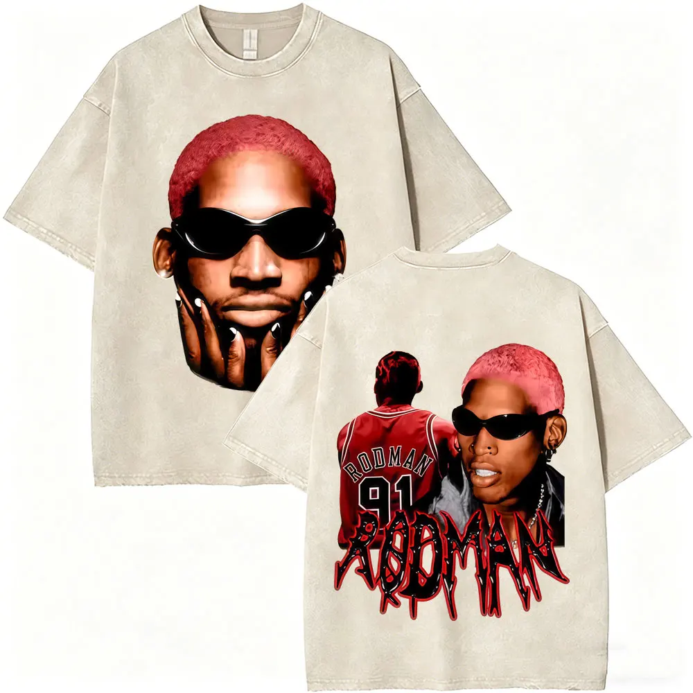 Washed Vintage Dennis Rodman Big Face Graphic T-shirt The Worm T-shirts Men Women Fashion Hip Hop Oversized T Shirts Streetwear