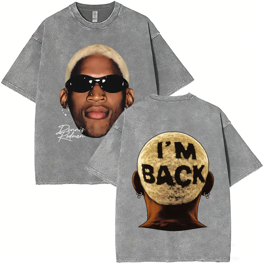 Washed Vintage Dennis Rodman Big Face Graphic T-shirt The Worm T-shirts Men Women Fashion Hip Hop Oversized T Shirts Streetwear