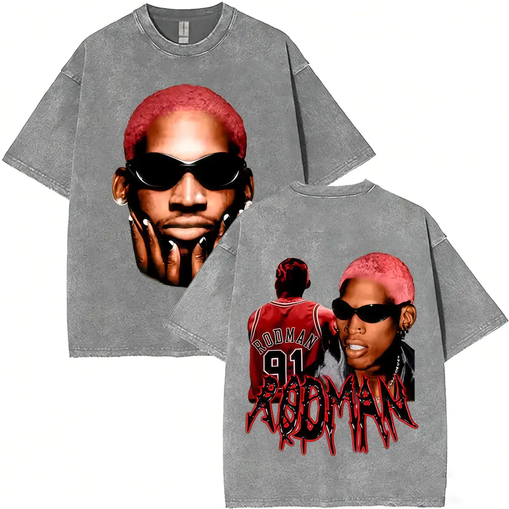 Washed Vintage Dennis Rodman Big Face Graphic T-shirt The Worm T-shirts Men Women Fashion Hip Hop Oversized T Shirts Streetwear