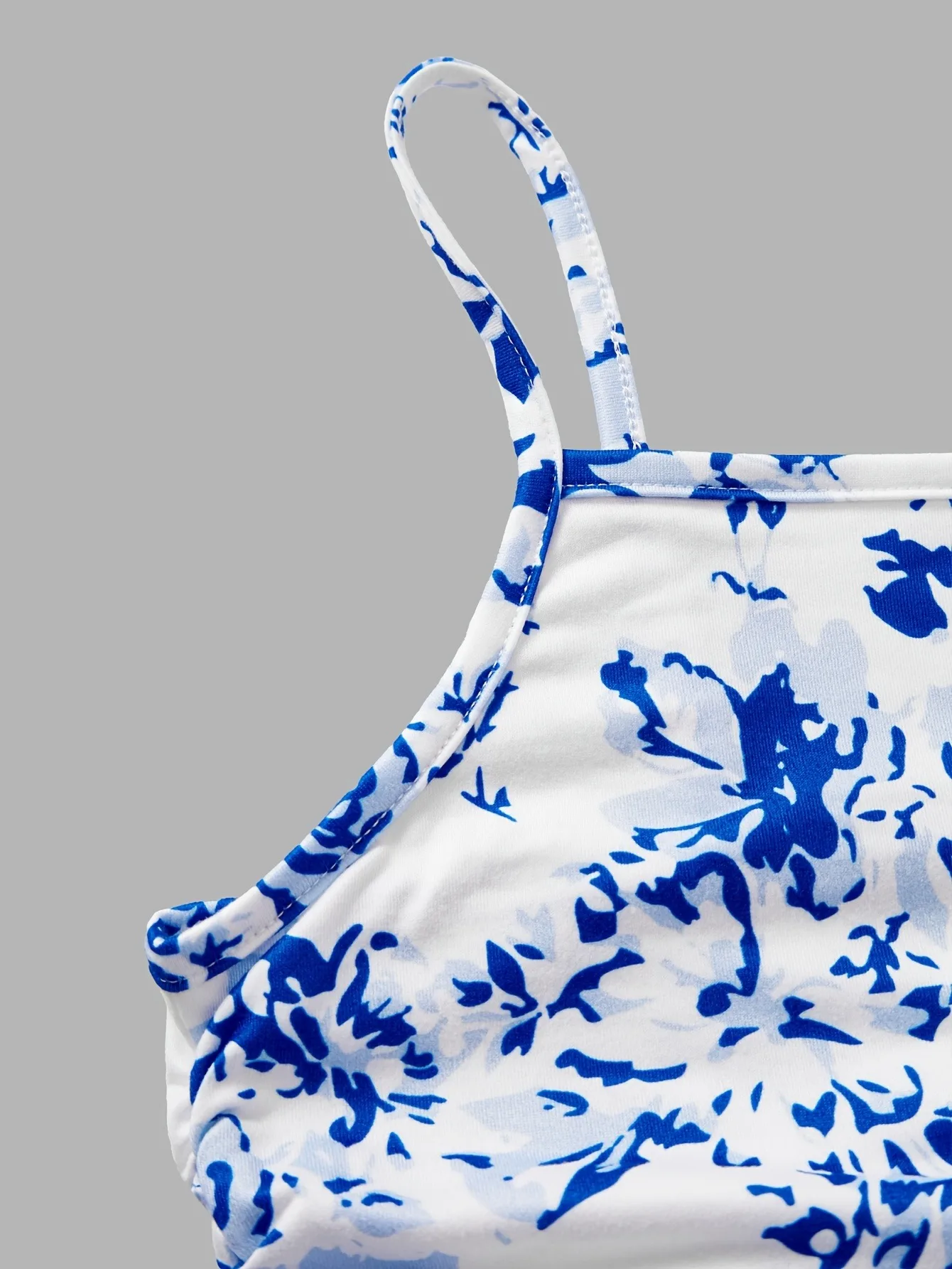 Kids Girls Blue Floral Print Cami Dress Ruched Waist Tiered Ruffle Hem Sundress Summer Beach Vacation Casual Outfit