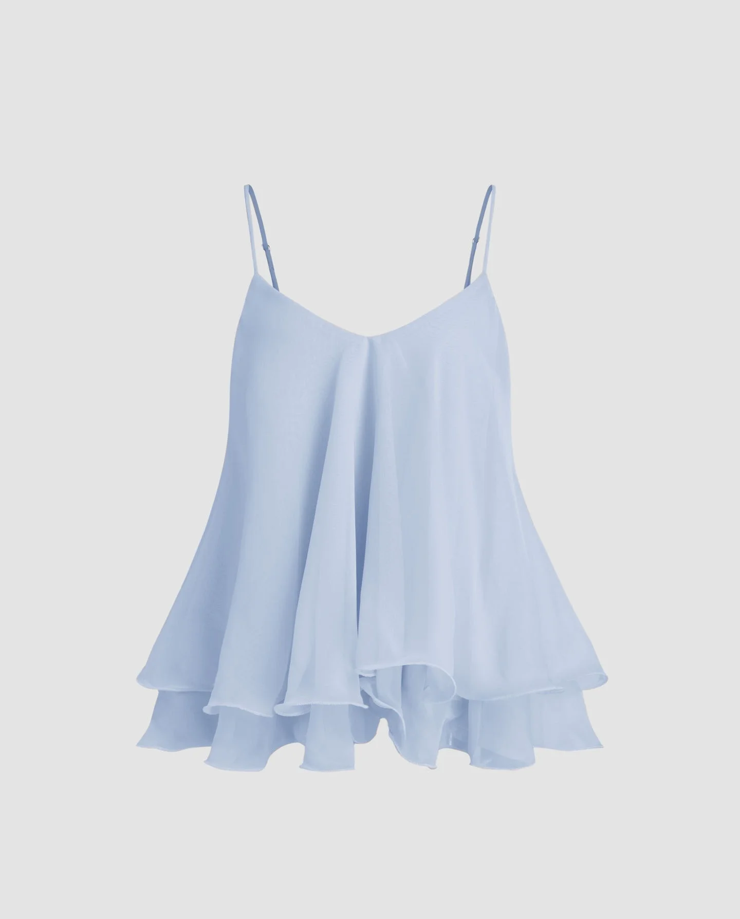 Women Chiffon Camisole Top Spaghetti Strap V Neck Ruffled Flowy Sleeveless Elegant Casual Layered Hem Tank Tops for Daily Party