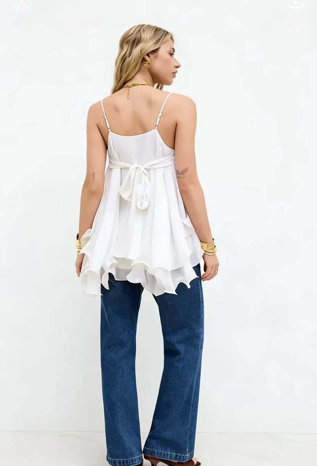 Women Chiffon Camisole Top Spaghetti Strap V Neck Ruffled Flowy Sleeveless Elegant Casual Layered Hem Tank Tops for Daily Party