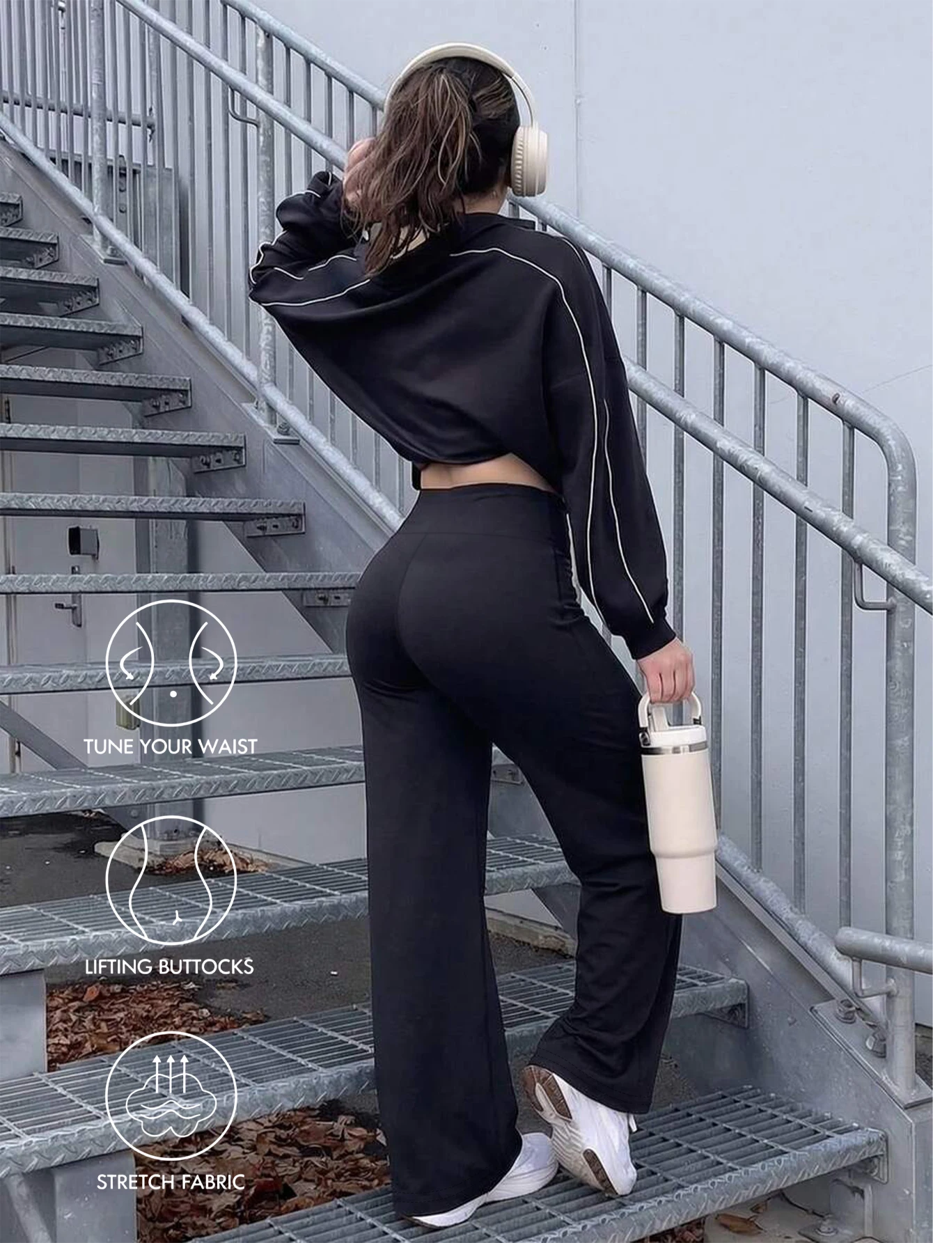 Ladies Casual Straight Leg Wide Leg Trousers Skin Friendly Polyester Pants Suitable Commute Travel Fitness Running Outer Wear