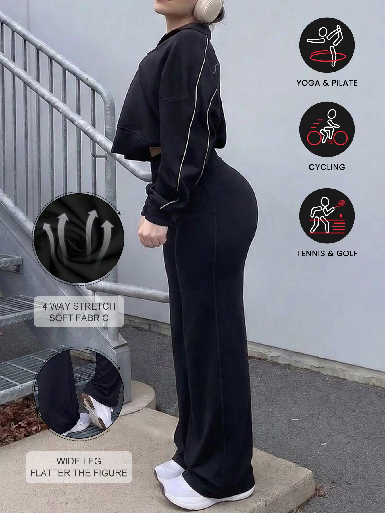 Ladies Casual Straight Leg Wide Leg Trousers Skin Friendly Polyester Pants Suitable Commute Travel Fitness Running Outer Wear