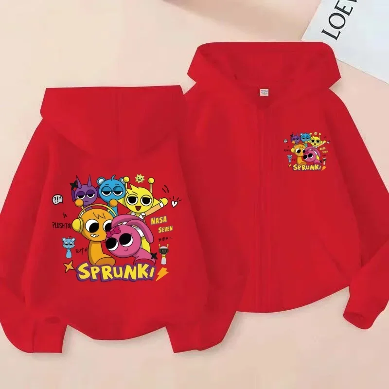 Sprunki Rhythm Box Children's Zipper Hoodie, Unisex Cartoon Jacket for Boys and Girls, Fashion Trendy