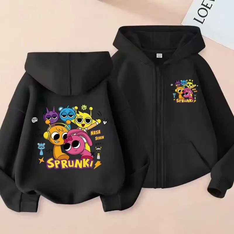 Sprunki Rhythm Box Children's Zipper Hoodie, Unisex Cartoon Jacket for Boys and Girls, Fashion Trendy