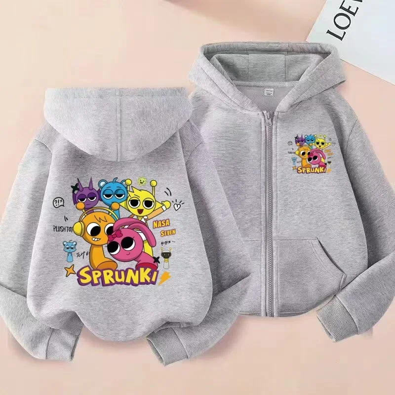 Sprunki Rhythm Box Children's Zipper Hoodie, Unisex Cartoon Jacket for Boys and Girls, Fashion Trendy