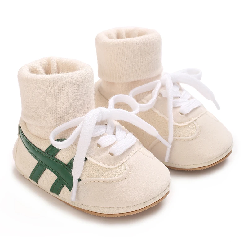 0-18M Baby Sock-Style Sneakers, Striped Decor, Soft Sole First Walker Casual Shoes