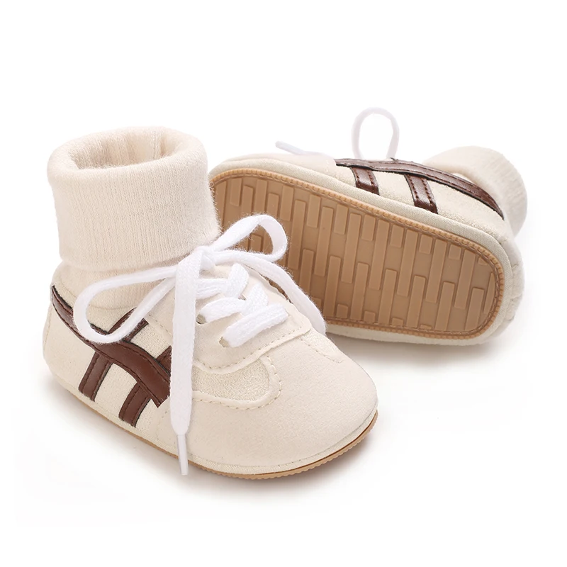 0-18M Baby Sock-Style Sneakers, Striped Decor, Soft Sole First Walker Casual Shoes