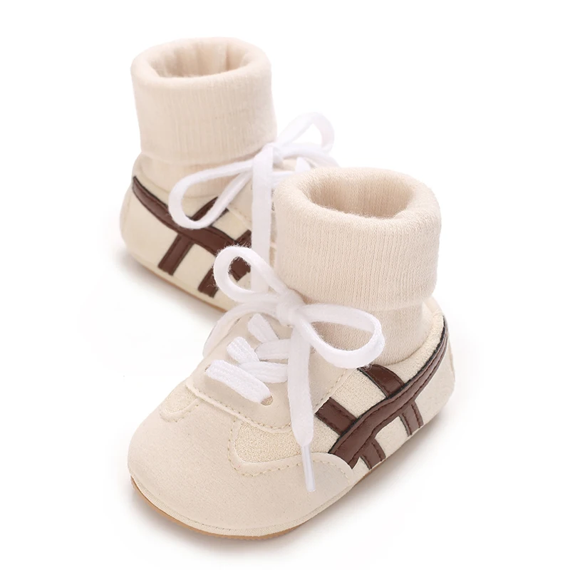 0-18M Baby Sock-Style Sneakers, Striped Decor, Soft Sole First Walker Casual Shoes