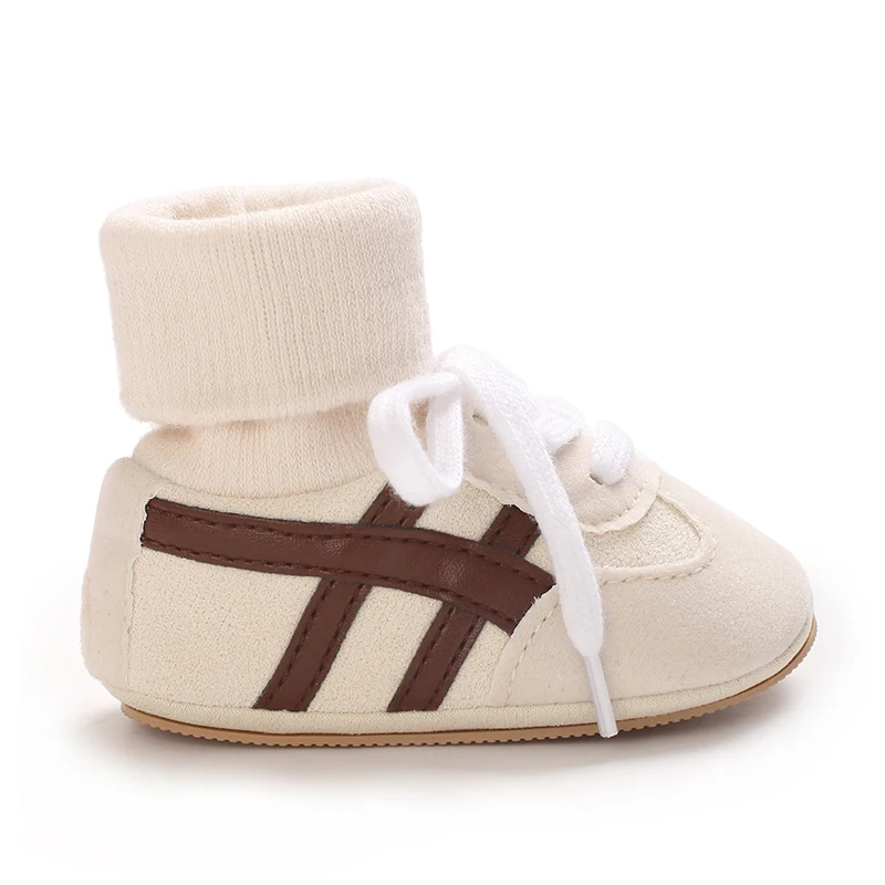 0-18M Baby Sock-Style Sneakers, Striped Decor, Soft Sole First Walker Casual Shoes