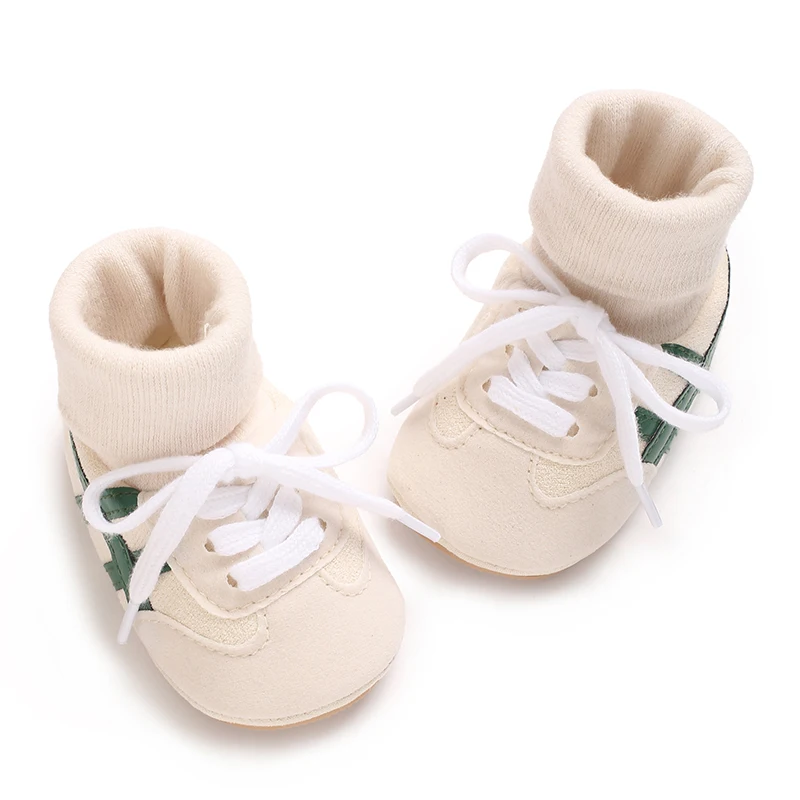 0-18M Baby Sock-Style Sneakers, Striped Decor, Soft Sole First Walker Casual Shoes
