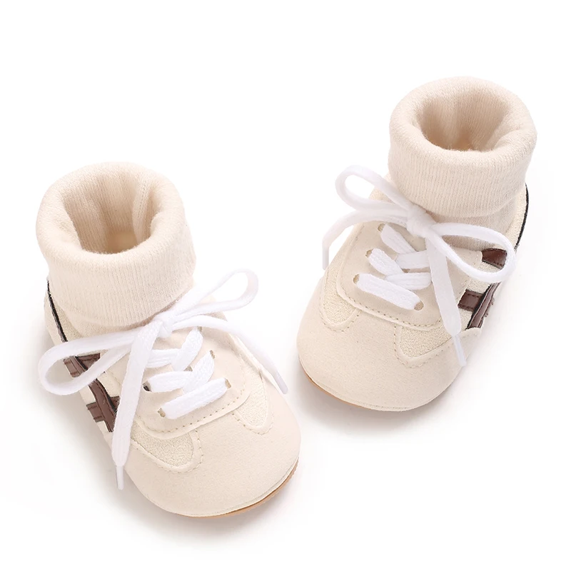0-18M Baby Sock-Style Sneakers, Striped Decor, Soft Sole First Walker Casual Shoes