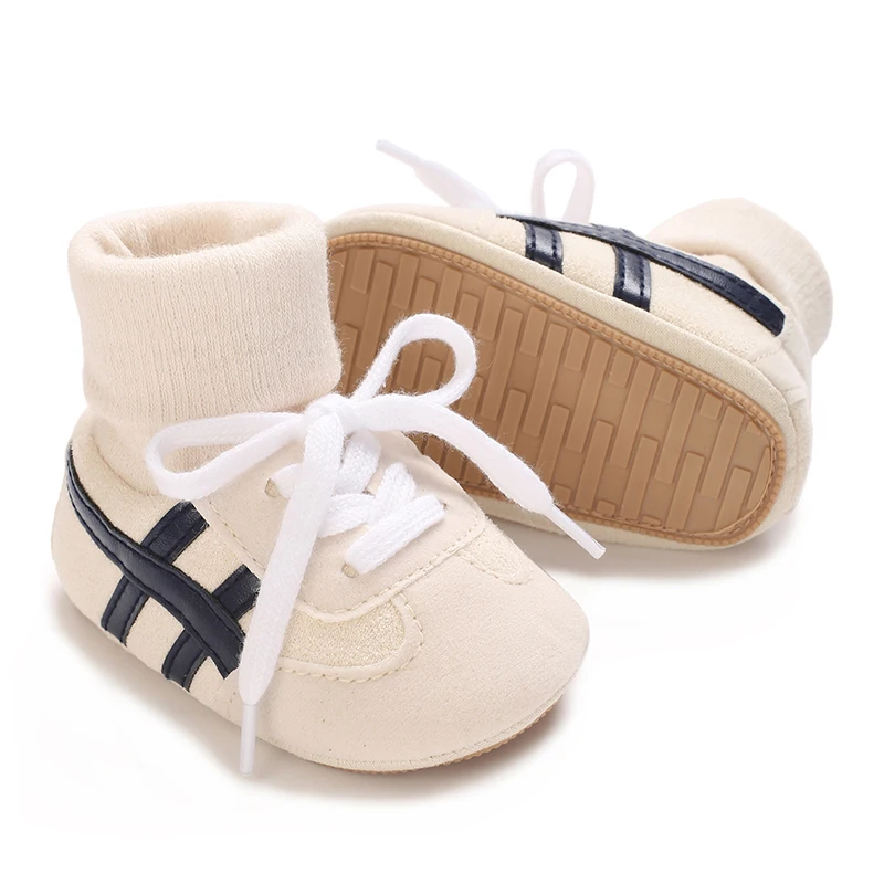 0-18M Baby Sock-Style Sneakers, Striped Decor, Soft Sole First Walker Casual Shoes