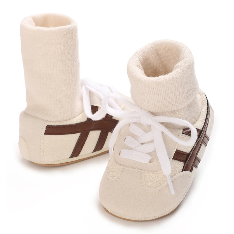 0-18M Baby Sock-Style Sneakers, Striped Decor, Soft Sole First Walker Casual Shoes