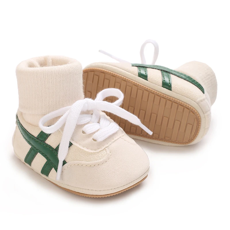 0-18M Baby Sock-Style Sneakers, Striped Decor, Soft Sole First Walker Casual Shoes