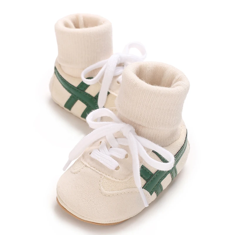 0-18M Baby Sock-Style Sneakers, Striped Decor, Soft Sole First Walker Casual Shoes