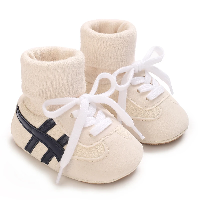 0-18M Baby Sock-Style Sneakers, Striped Decor, Soft Sole First Walker Casual Shoes