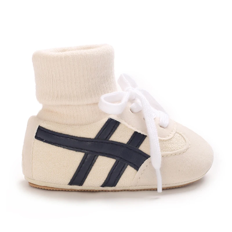 0-18M Baby Sock-Style Sneakers, Striped Decor, Soft Sole First Walker Casual Shoes