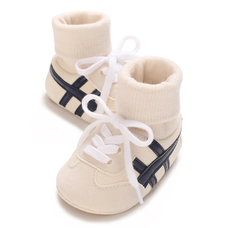0-18M Baby Sock-Style Sneakers, Striped Decor, Soft Sole First Walker Casual Shoes